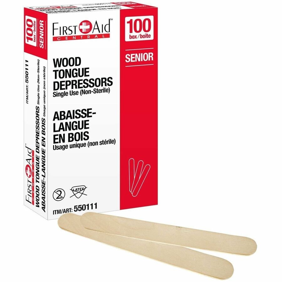 First Aid Central brand, non-sterile, wooden tongue depressors - Box of 100