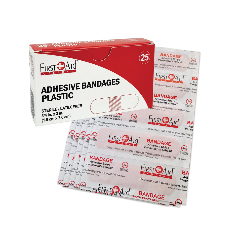 3/4" x 3" Sterile Plastic Adhesive Bandages (100/Box)