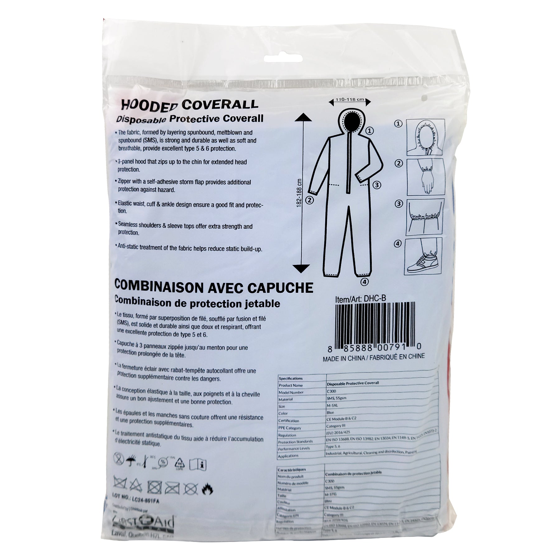 First Aid Central Disposable Hooded Coverall (XL)