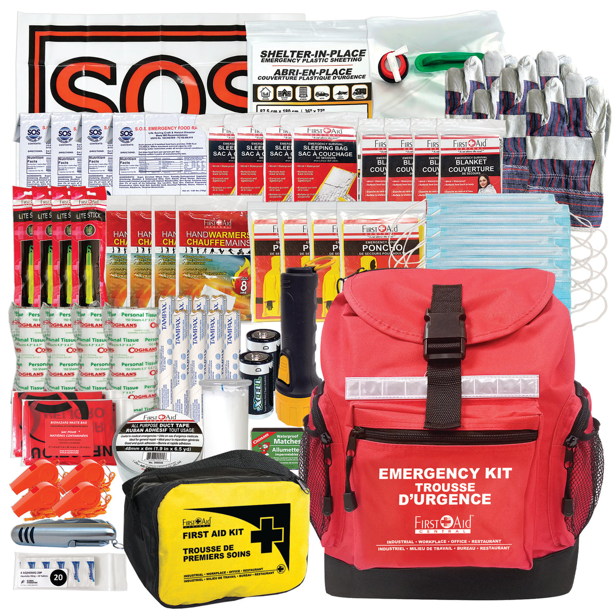No First Aid Help 4 Person 72 Hour Emergency Survival Kit - No Water – First Aid Central